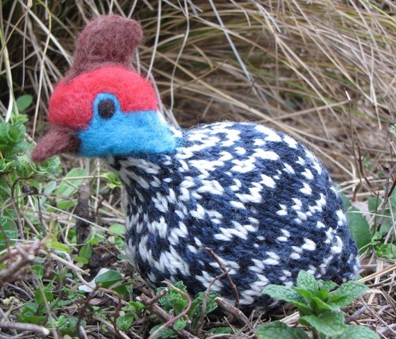 South African Giunea Fowl Knitted Toy, Merino Yarn, Needlefelted